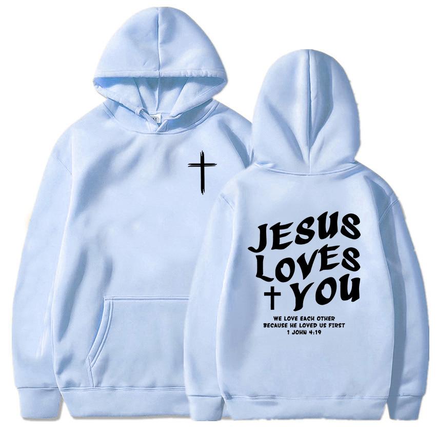 Jesus Love's You Christian Bible Verse Hoodies Letter Graphic Printing Sweatshirts Casual Men Women Hooded Pullovers Unisex Tops