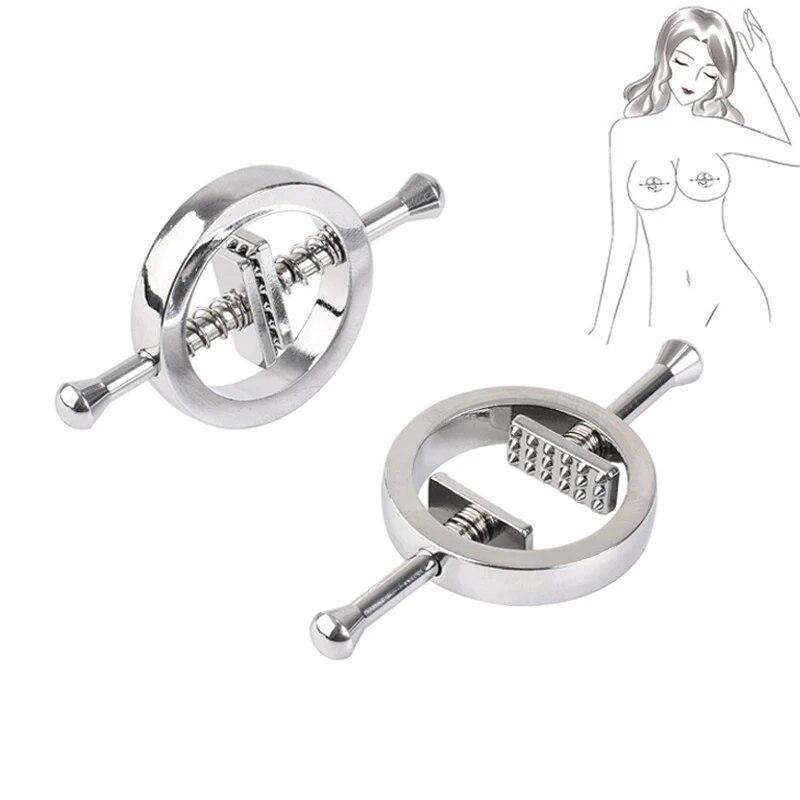 Nippelklemmen aus Metall, Stimulator, Brustwarzenklemmen aus Stahl, Federzug, Sklavin, Bondage, Flirten, Frauen, Sexspielzeug für Frauen