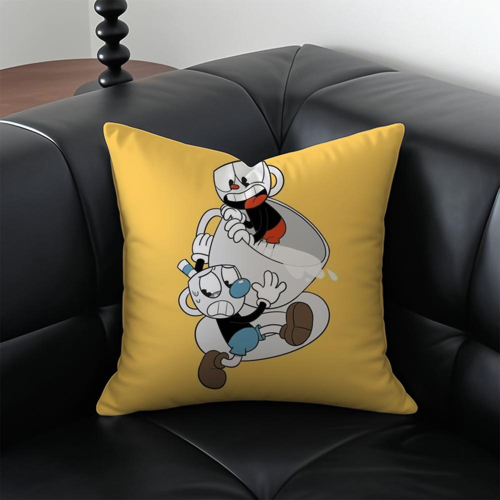 Classic Cute Game C-Cuphead Cushion Cover Pillow Case Anti-Dustmite Invisible Zipper Silky Plush Cushion