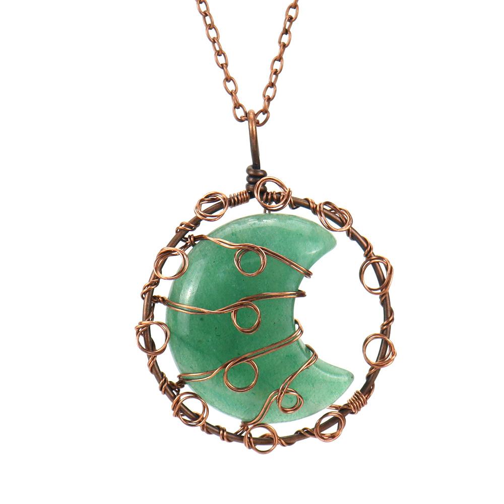 Handmade Winding Natural Crystal Agate Moon Pendant Necklace Couple Jewelry N589