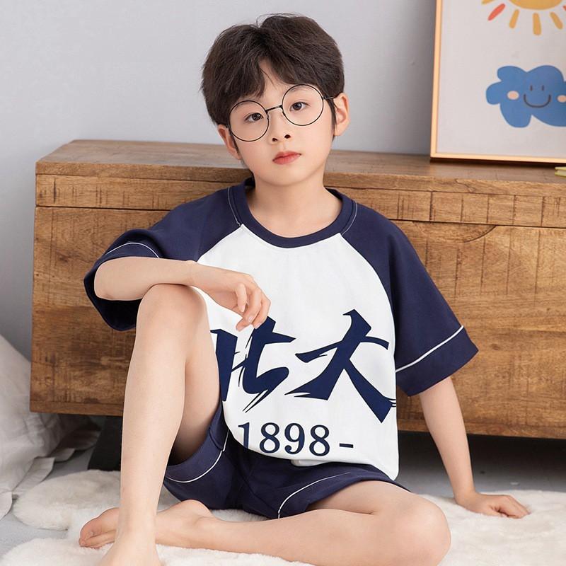 Boys Cotton Short Sleeve Pajama Set Lightweight Sleepwear Kids Teens Home Outfit