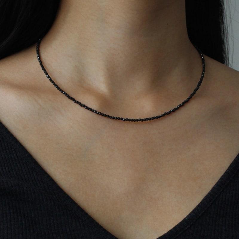 NORMALLEE [Silver 925] Black Spinel Gem Necklace (Long Ver.)