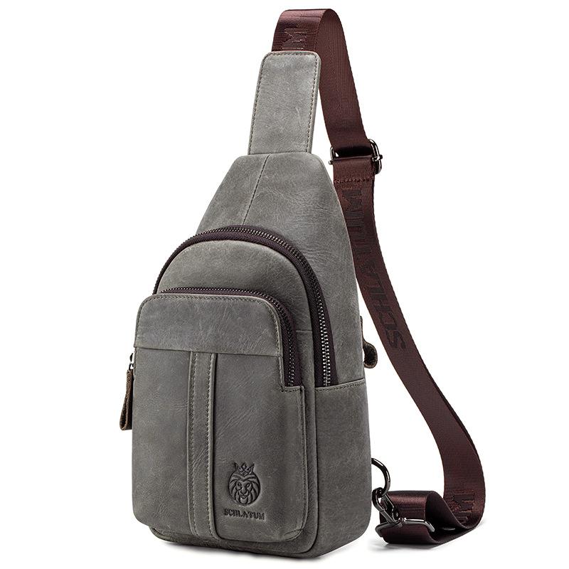

Genuine Leather Crossbody Bag Men s Front Shoulder Bag Made of Cowhide сірий колір