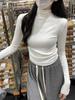 Women's Spicy Girl Gray Ruched Slim-Fit Long-Sleeve Turtleneck Top for Autumn/Winter