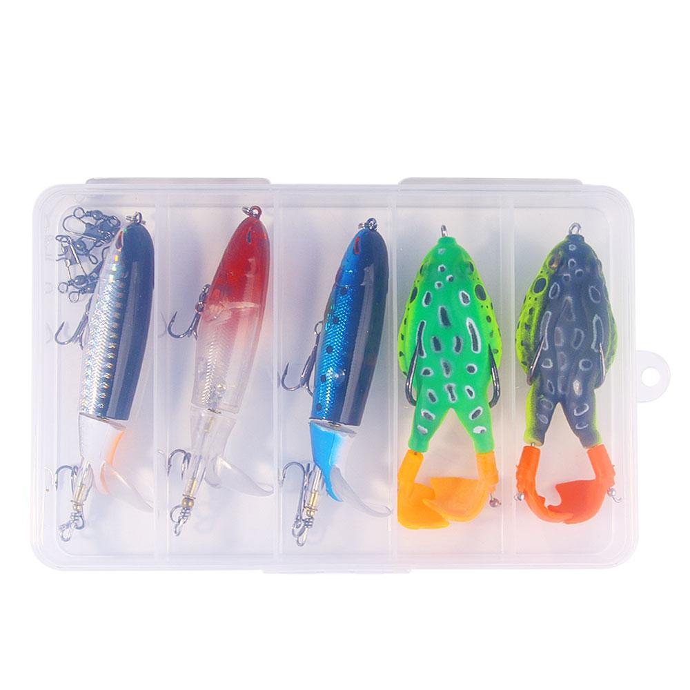 5 pezzi Esca Topwater Popper Elica Topwater Esca Artificiale Hard Crankbait Wobbler Coda Rotante Attrezzatura da Pesca