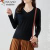 Woodpecker Women's Versatile Cotton Long-Sleeve V-Neck Top