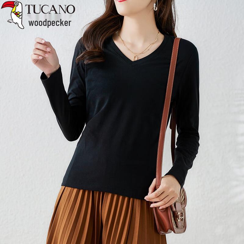 Woodpecker Women's Versatile Cotton Long-Sleeve V-Neck Top