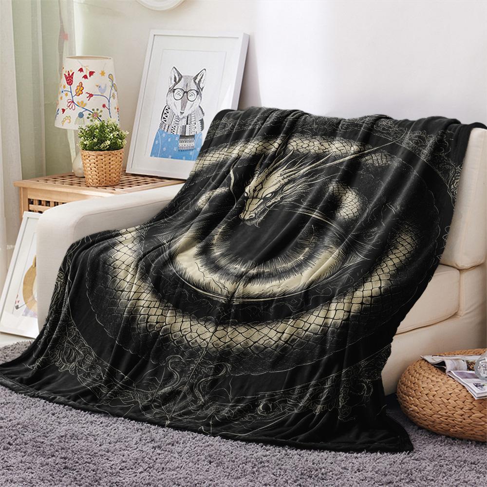 Dragon Symbols  Print Flannel Blanket, High quality Comfortable for All Seasons, Home Decor, Warmth and Comfort