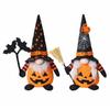 Holiday Figure Pair for Halloween Shelf Display, Two Seasonal Character Figurines with Tall Hat Shape and Soft Fabric Trim for Entry Table or Counter