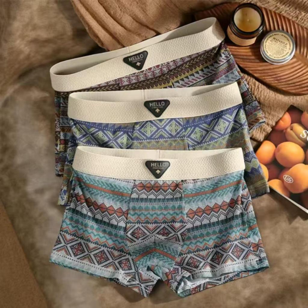 Men's Retro Ethnic Style Breathable Boxer Briefs - Comfortable Printed Shorts