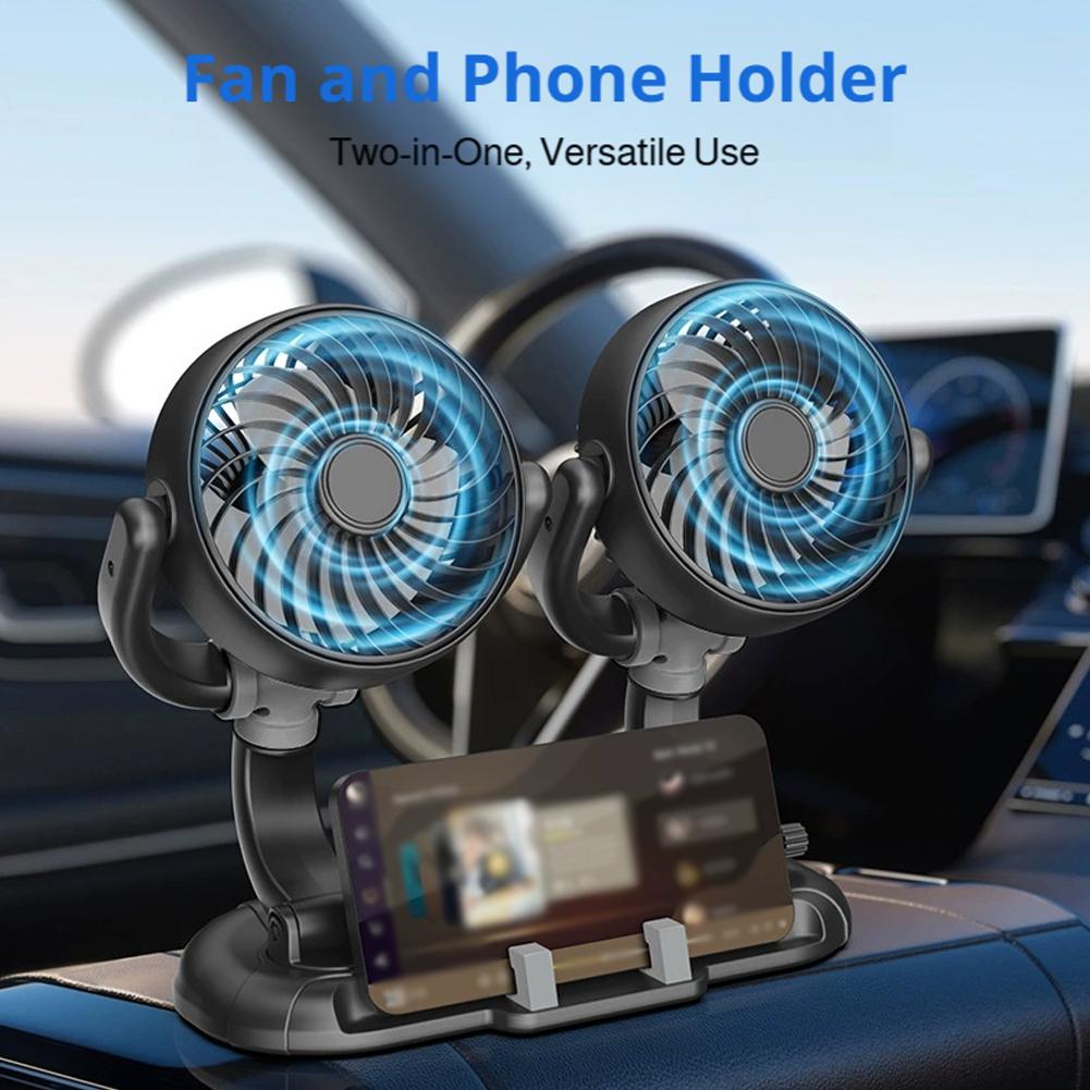 New Car Mounted Dual Head Fan Adjustable Multifunctional Car Mini Dual Head Small Fan For Household Use