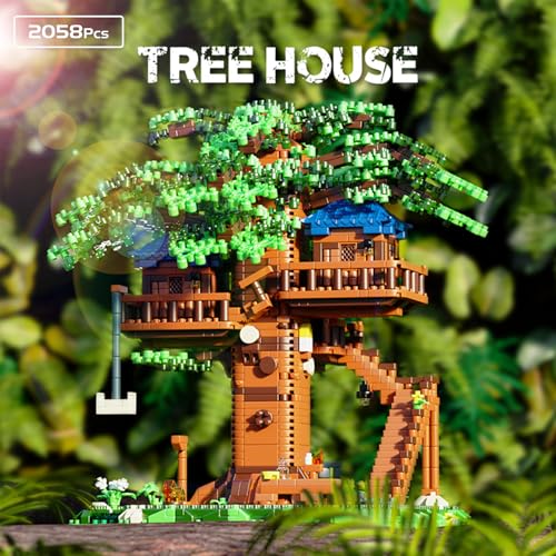 LULUFUN Treehouse Mini Block Toy, Jungle Treehouse, 3D Puzzle, Small House, Blocks, Tree House Assembly Kit, Perfect for Girls, Kids, and Adults, Perf