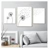 And White Minimalist Poster Prints Canvas Wall Art Painting Decoration Picture Modern Home Decor Set of 3 Dandelion Prints Black
