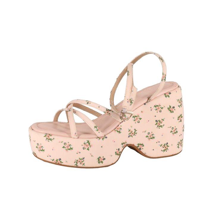 Fashion Thick Bottom High-heeled Sandals 2025 Summer New Outside Wear Sweet Ankle Cross Buckle Rural Style 8cm Wedges Heel Sandalias