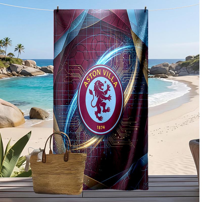 Asciugamano da Spiaggia con Stampa Calcio Aston Villa, Asciugamano Grande Morbido ad Asciugatura Rapida per Spiaggia Campeggio Nuoto