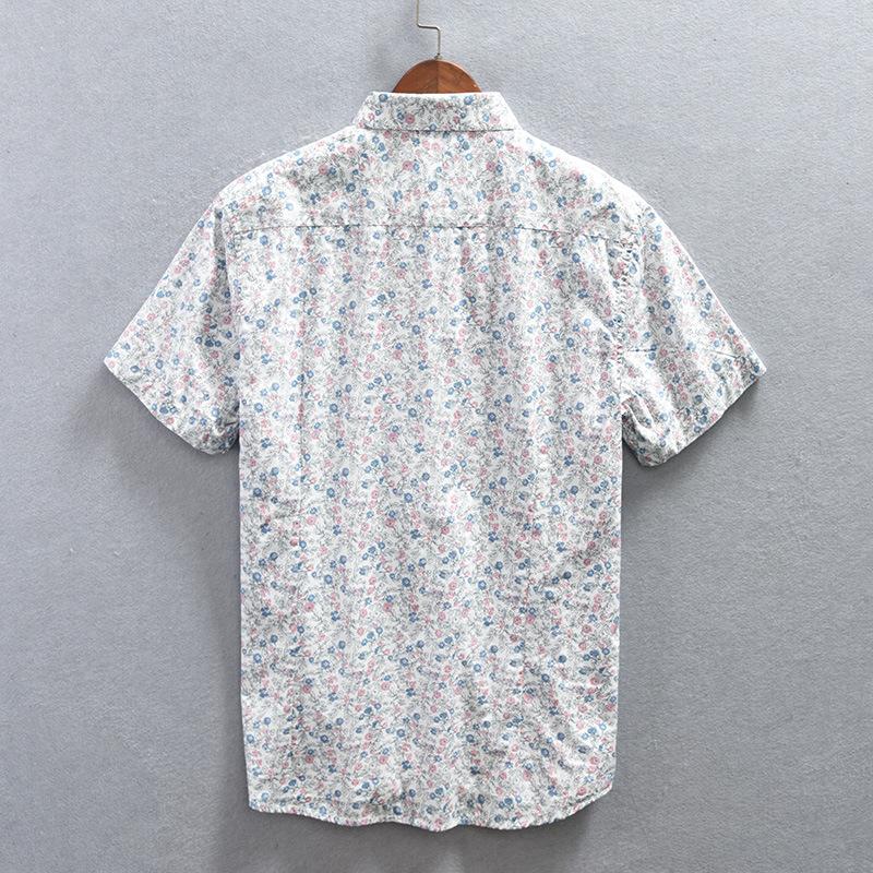 Men's Summer Short-sleeved Casual Shirt Youth Lapel Floral Loose Tops