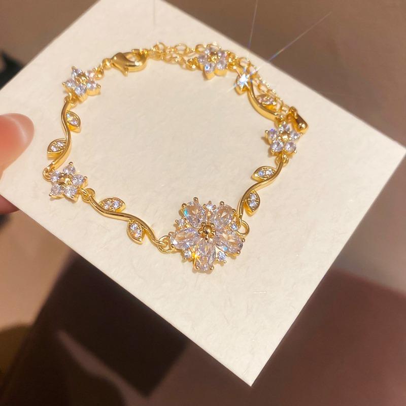 K real gold electroplated zircon flower bracelet exquisite elegance sweet versatile bracelet light luxury high-end jewelry women