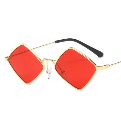 Gafas de sol retro de moda con forma de diamante, montura de metal irregular, protección UV, unisex, para exteriores