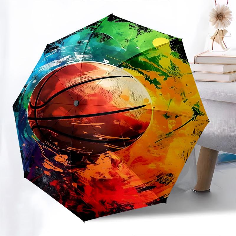 

1pc Colorful Basketball Splash Automatic Opening/Closing Umbrella, Portable Folding Design, Iron Frame, Outdoor, Gift for Fans & Travelers.X013
