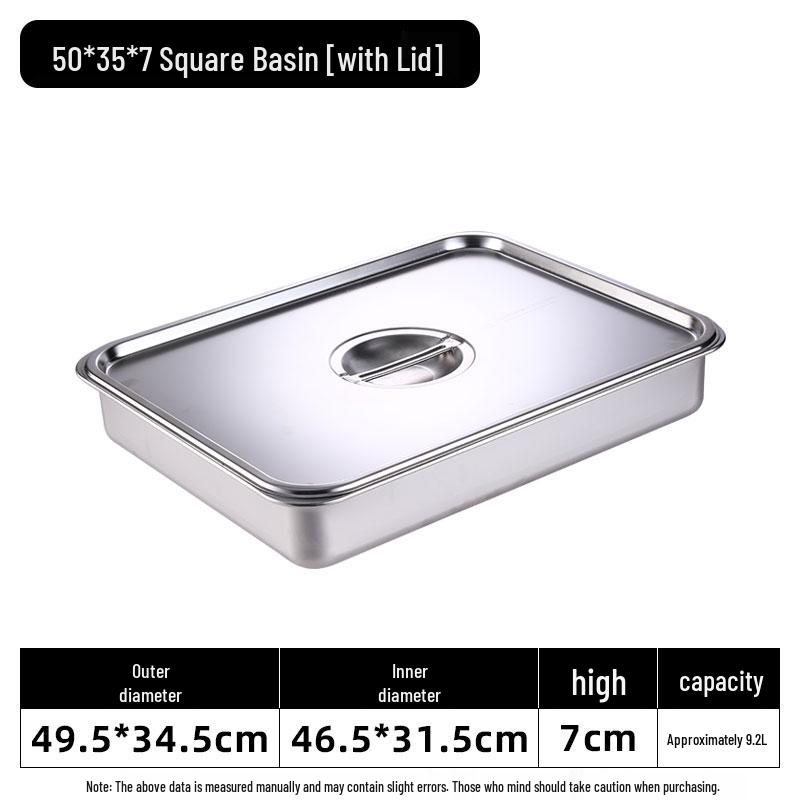 Deepened Stainless Steel Square Basin with Oil Draining Rack & Lid