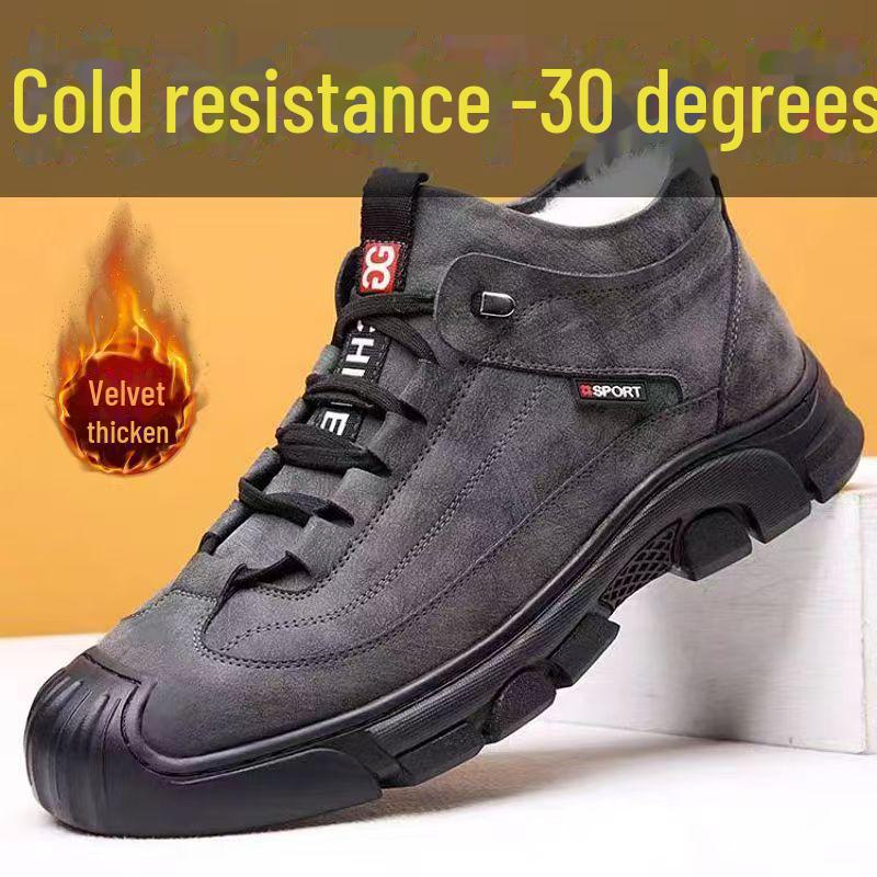 Men's Warm Wool Mid-Cut Cold-Proof Lace-Up Martin Snow Boots