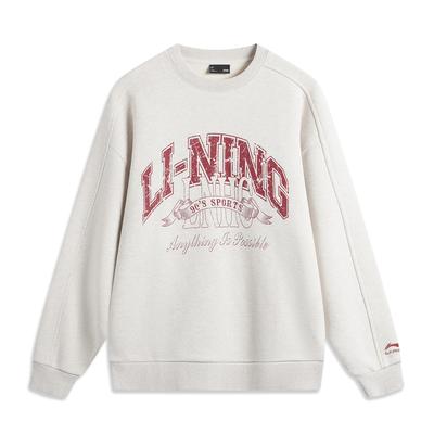 Li Ning Sports Fashion Series Comfortable Casual Fleece Letter Print Simple Round Neck Loose Versatile Sweatshirt Unisex Sweatshirt AWDU979-1