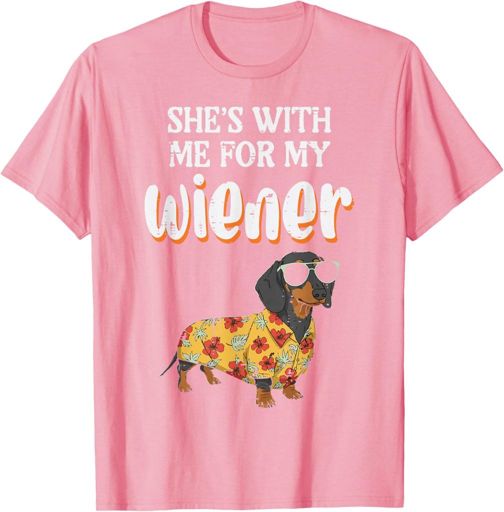 Funny Dachshund Wiener Dog Hawaiian Shirt Graphic Tee Casual Men TShirt