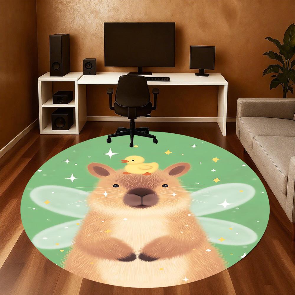 1pc Fairy Quokka Round Chair mat office Area Rug - Non-Slip, Floor Mat for Office, Bedroom, and Indoor Decor p127156