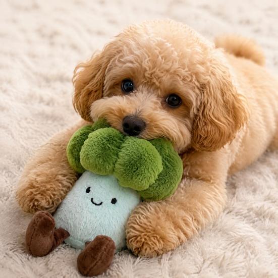 Interactive Puppy Chewing Toys Plush Cauliflower Dog Toy, Squeaky Chew Soft Durable Small Stuffed Toy for And Medium Dogs, Teething Indoor Outdoor Pet