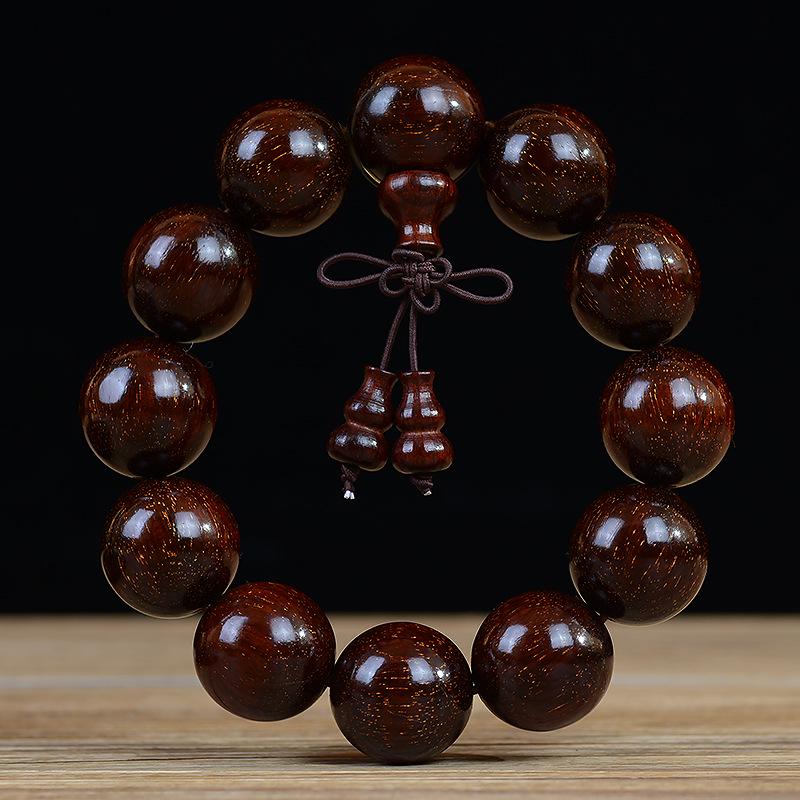 Zambia Blood Sandalwood Beads Bracelet: High-Density Small-Leaf Red Sandalwood with Gold Star Design, Prayer Beads.