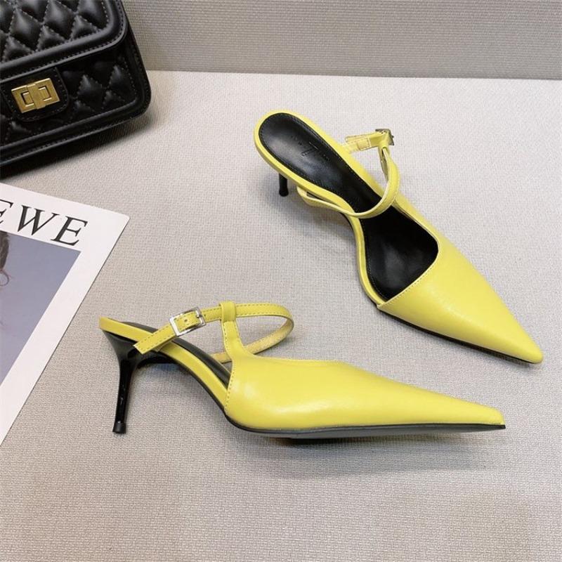 Fashion New Summer Women's Pointed Toe Mules Slippers Fashion Shallow Slip On Slides Casual Street Style Slingback Heels Zapatos Mujer