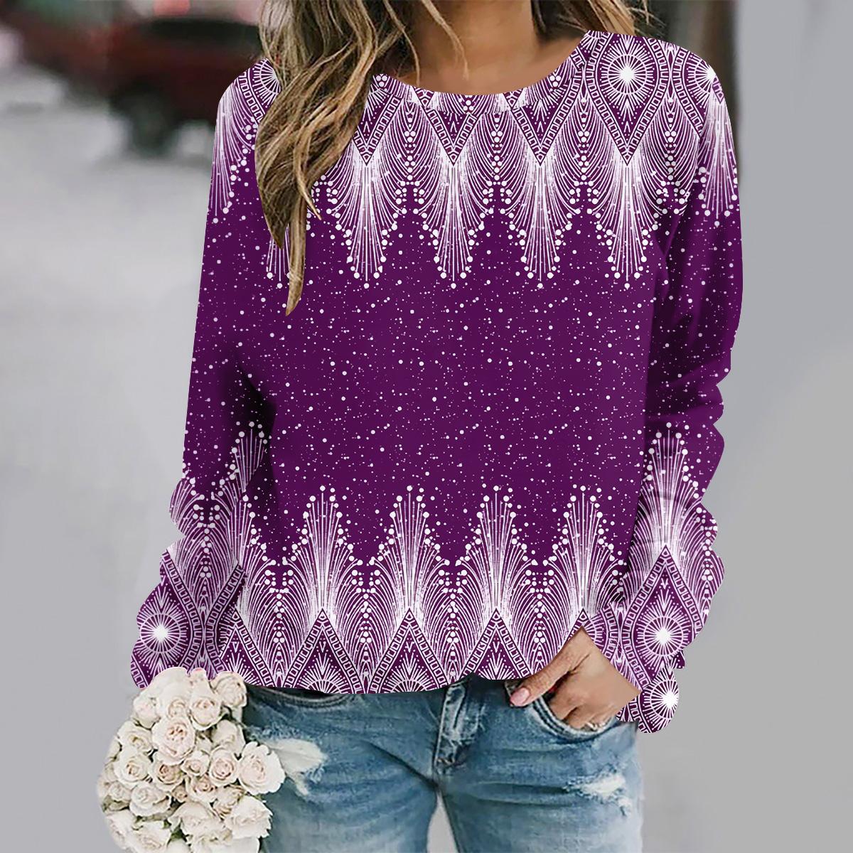 

2025 Осень и зима новая мода круглый вырез длинный рукав с принтом элегантный повседневный свободный худи 4XL