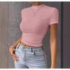 2024 Short Sleeve Pleated Round Neck Knit Cropped Slim Fit T-shirt for Europe and America