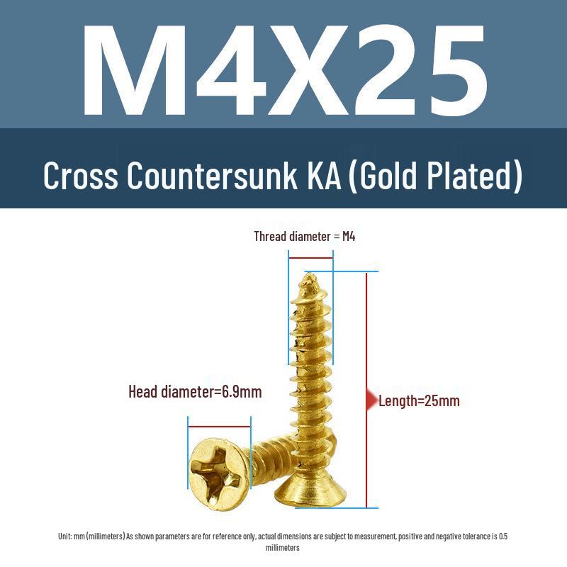 Yigu Gold-Plated Carbon Steel Self-Tapping Screws: Countersunk Head, Flat Head, Pointed Tail, Sizes M2-M4, Ideal for Electronics.