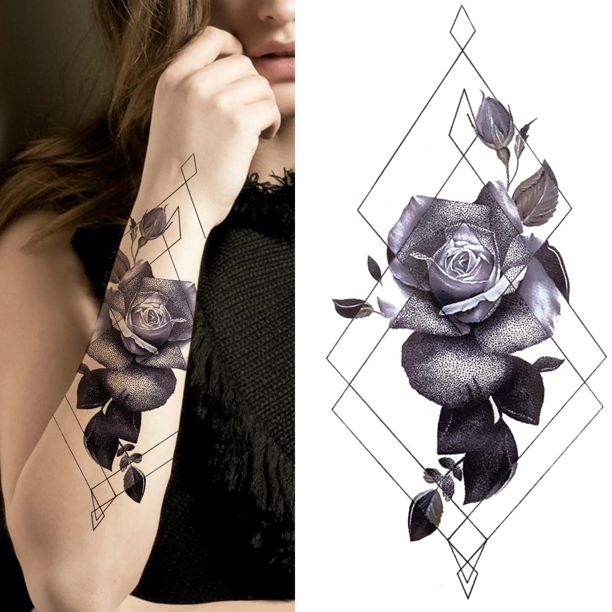 Реалистичные временные татуировки с крестом-цепочкой для мужчин, женщин, взрослых, покерный компас, цветок, поддельные татуировки, татуировки на грудь, талию, половину рукава