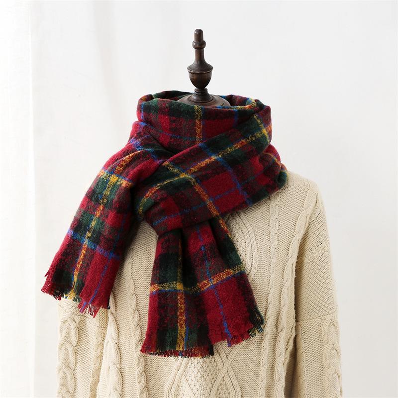 Fashion Plaid Scarf Women's New Autumn and Winter Sweet Imitation Cashmere Scarf Thickened Warm Shawl
