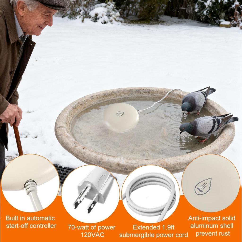 Birdbath Heater Smart Waterer Deicer For Winter Outdoors Pond Fountain Garden Lawn Patio Backyard Poultry Coop