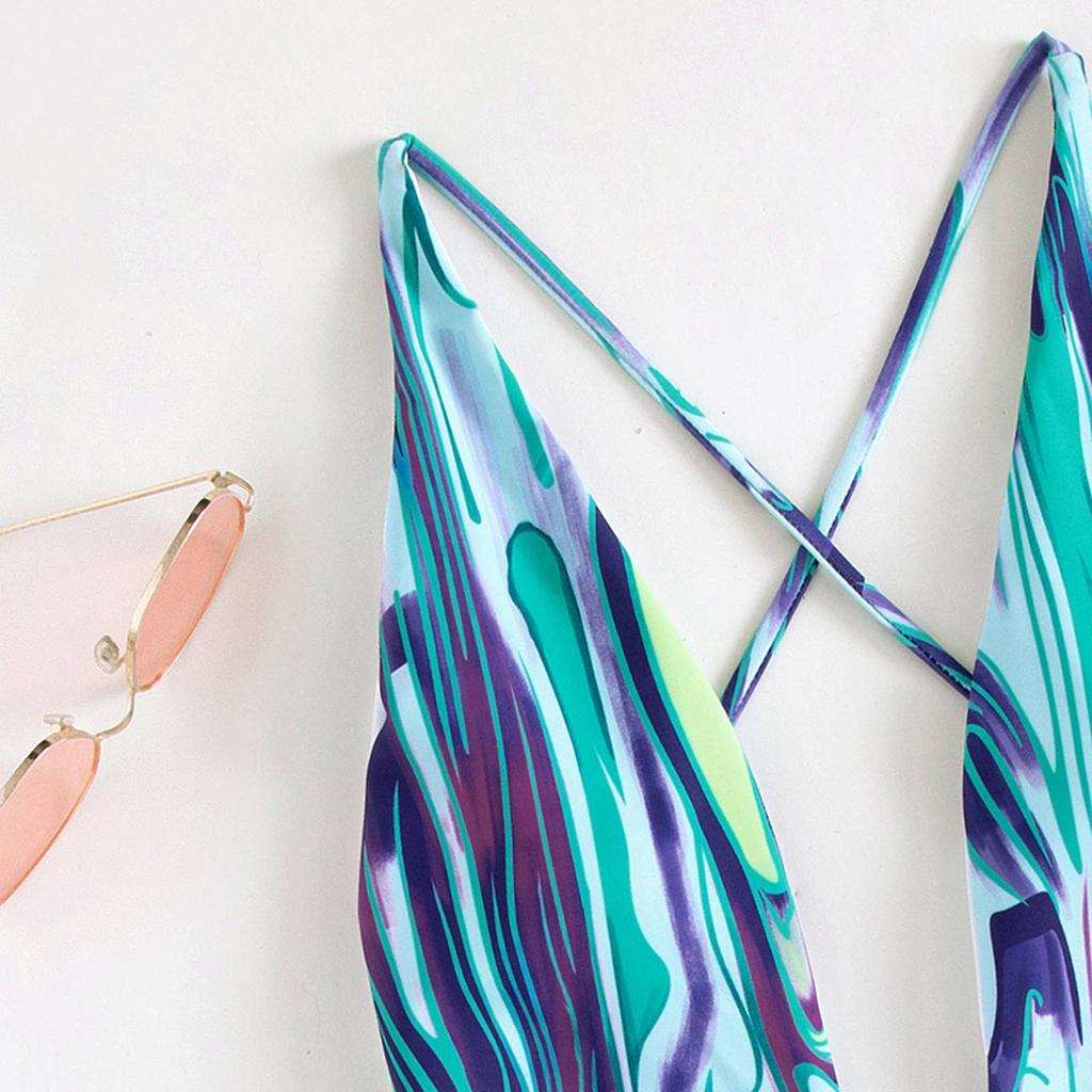 Fashion Women Printed Sexy Backless Retro Strap Swimsuit