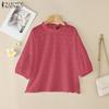 ZANZEA Women Casual Round Neck 3/4 Sleeve Loose Patchwork Cover Up Blouse