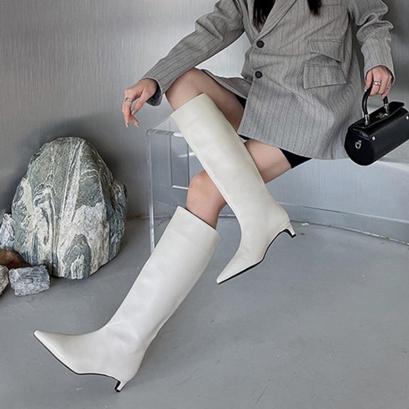 Modern Boots for Women 2024 Fashion Black High Female Shoes Square Luxury Low Heel Pointed Toe Ladies Knee Western Boots