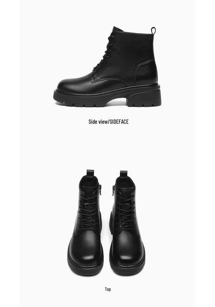 Red Dragonfly Women's British Style Real Leather Winter Boots Thick-Soled Velvet Short Martin Boots, 2024 New Arrivals