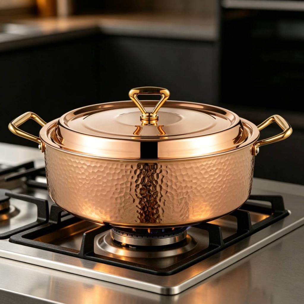 Copper Chafing Dish Hammered Ramen Soup Casserole Pan Lid Multifunctional Even Heating Suitable for