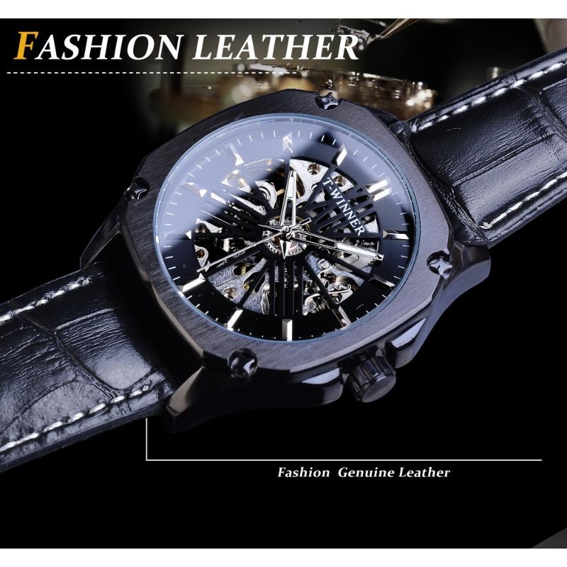 WINNER Men's Fashion Casual Hollow Out Mechanical Movement Waterproof Automatic Mechanical Watch