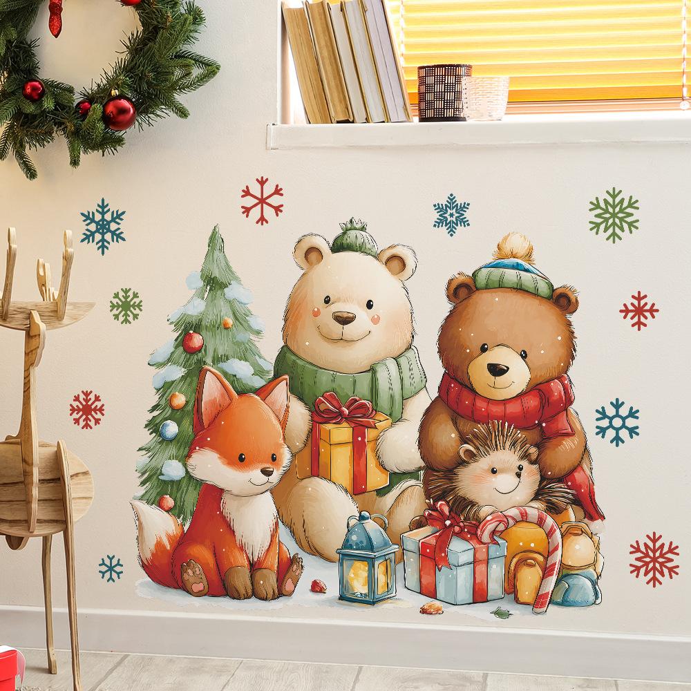 Cartoon Christmas Gift-giving Animal Living Room Home Wall Decoration Stickers