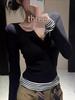 Women's Striped Color Block Fake Two-Piece Long Sleeve Button-Up Top