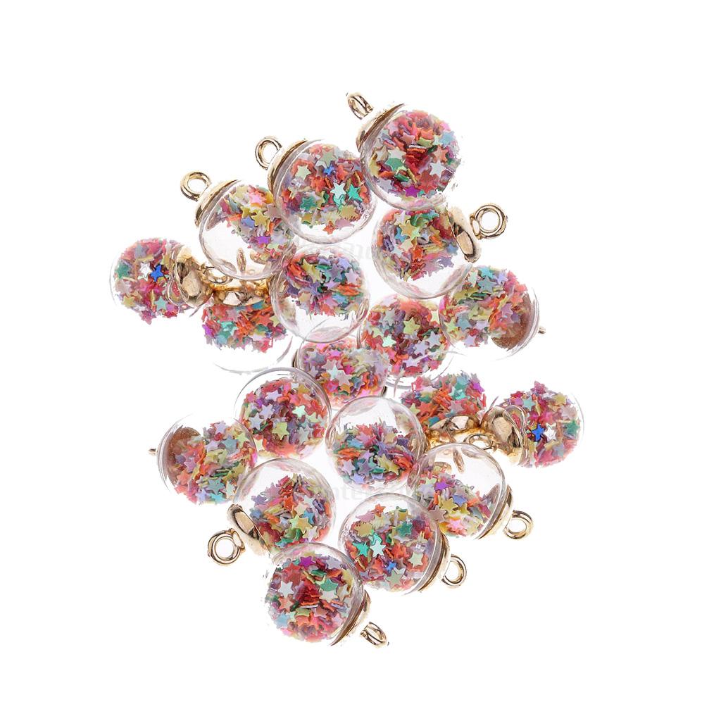 DIY 20Pcs 16mm Colored Stars Transparent Glass Ball Charms With Tiny Star Pendant Findings Craft