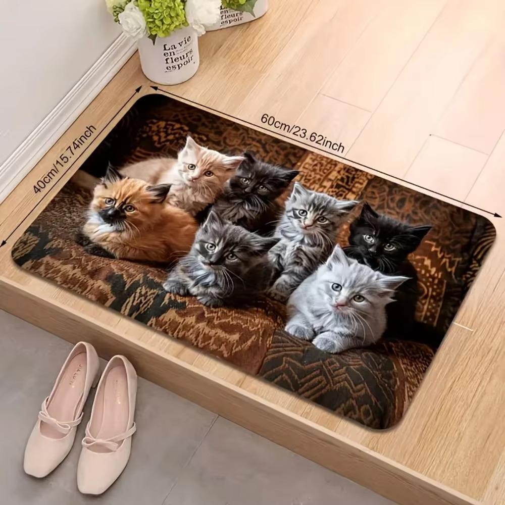 Five Cats Pattern Rectangle Doormat 2D Flat Print Non-Slip Machine Washable Floor Mat for Entryway Kitchen Home Room Decor