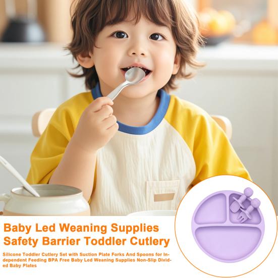 Silicone Toddler Cutlery Set with Suction Plate Forks And Spoons for Independent Feeding BPA Free Baby Led Weaning Supplies