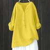 European American Loose Solid Color Stand Collar Button Long Sleeve Cotton Linen Top