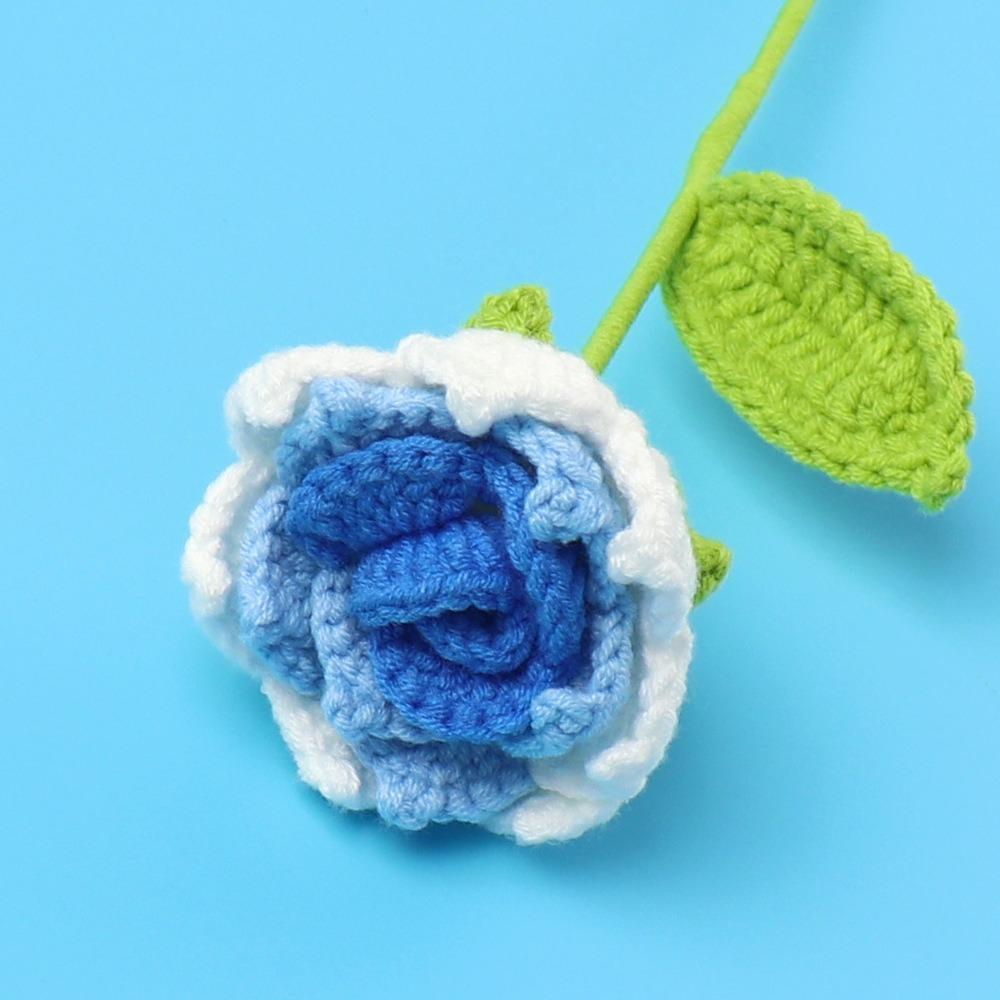 DIY Hand Woven Roses Pointed Leaf Romantic Knitting Flowers New Crochet Rose Flower  Anniversary